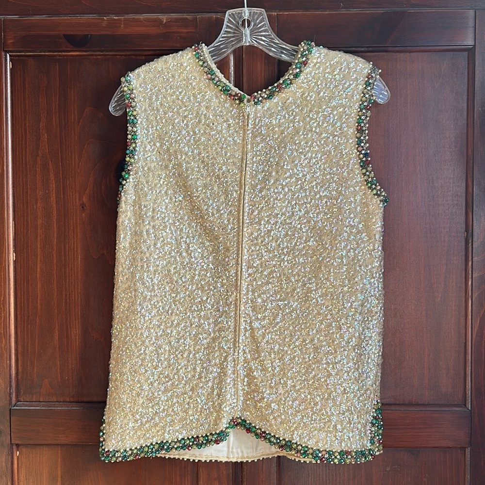 VINTAGE SEQUINED BEADED-TRIMMED SLEEVELESS TOP - Picture 2 of 8